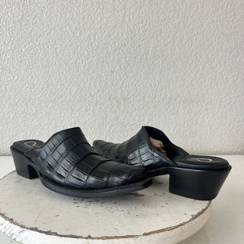 Rod Patrick Womens Mules 5.5 C Black Caiman Leather Western Slip On Boots Shoes